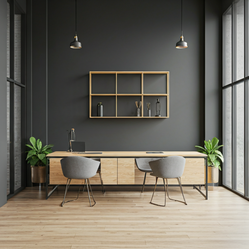Modern minimalist office space with high-end furniture and clean architectural lines